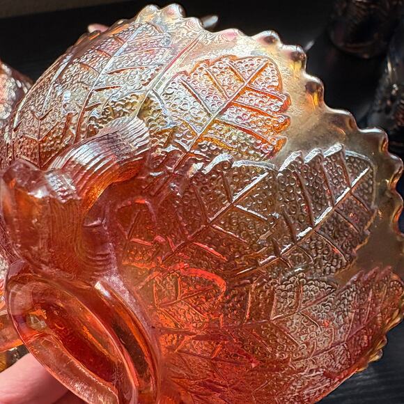 Vtg Lot of 4 Fenton "Leaf Tiers" Bowls Footed Carnival Glass Marigold Berry Bowl - Picture 3 of 9